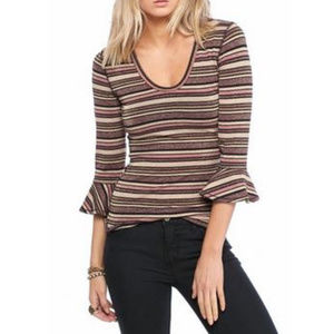 FREE PEOPLE ruffled Quarter Sleeved TEE | MEDIUM